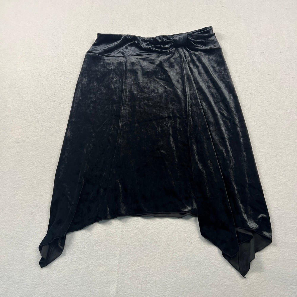 VTG Express Velvet Skirt Women M Black Handkerchief Hem Side Knot Holiday Goth